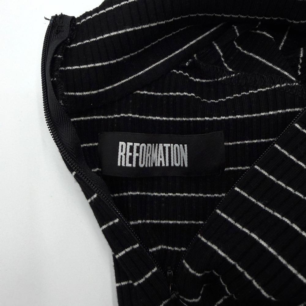 Reformation Bobbie Ribbed Knit‎ Sleeveless Mock Neck Dress in Black Stripe Small - Picture 8 of 10
